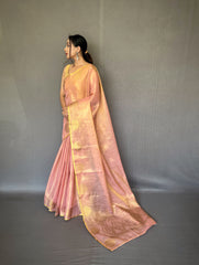 Light Pink Tissue Silk Saree with Jacquard Zari Weaving