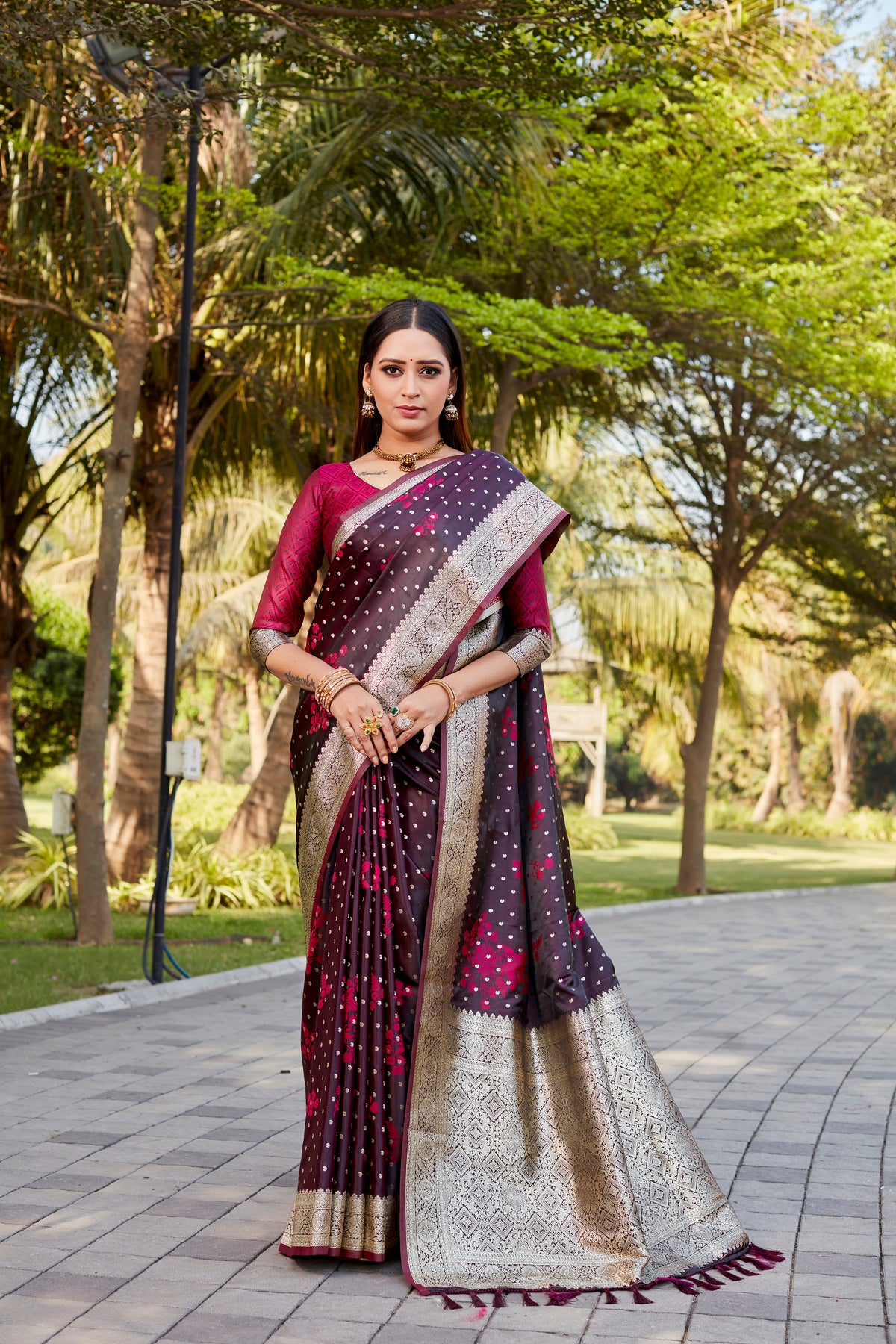 Maroon Color Kanjivaram Soft Satin Silk Saree