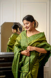 Mehandi Handloom Raw Silk Saree With Blouse For Women