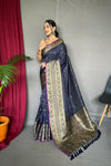 Navy Handloom Saree with Gold Jacquard Border