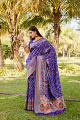 Luxurious Navy Blue Gharchola Bandhej Silk Sarees | High-Quality Bandhej with Zari Weaving, Paithani Rich Pallu, and Handmade Blouse.