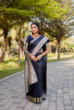 Navy Blue Satin Sarees Kanjivaram Soft Silk