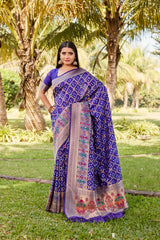 Luxurious Navy Blue Gharchola Bandhej Silk Sarees | High-Quality Bandhej with Zari Weaving, Paithani Rich Pallu, and Handmade Blouse.