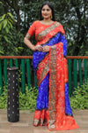 Luxurious Orange Dual Colour Bandhej Silk Saree with Zari Weaving and Broad Border – Soft, Lightweight, and Stylish.