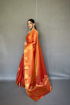 Orange Tissue Silk Saree with Jacquard Zari Weaving