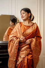 Orange Handloom Raw Silk Saree With Blouse For Women