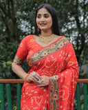 Orange Dual Colour Bandhej Silk Lightweight Saree For Weddings