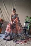 Orange Kalamkari Print Saree For Women