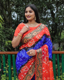 Orange Dual Colour Bandhej Silk Saree