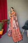 Peach Cotton Sarees with Kashmiri Digital Print