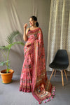 Pink Designer Malai Cotton Saree with Kalamkari Prints