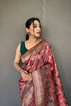 Luxurious Soft Pink Silk Sari with Innovative Kalamkari Fusion Print Design