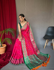 Pink Color Soft Rangeen Patola Silk Saree