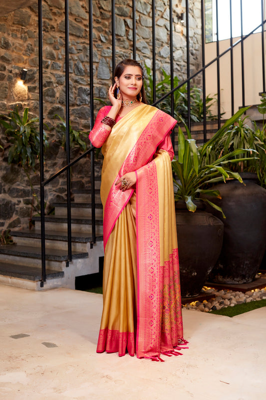 Pink Soft Tissue Silk Heavy Design Saree