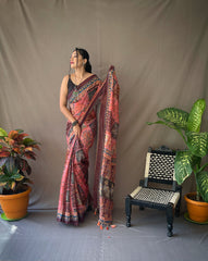 Pink Kalamkari Soft Cotton Sarees