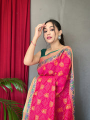 Pink Kachii Patola Silk Saree with Blouse Piece