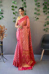 Pink Pure Organza Saree with Jacquard Border and Rich Pallu Featuring Luxurious Tassels.