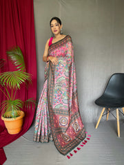 Pink Kalamkari Print Pure Malai Cotton Saree