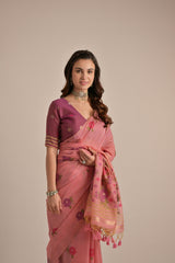 Pink Soft Muga Cotton Saree with Blouse