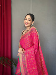 Pink Color Pure Patola Silk Saree with Patola Fusion Design