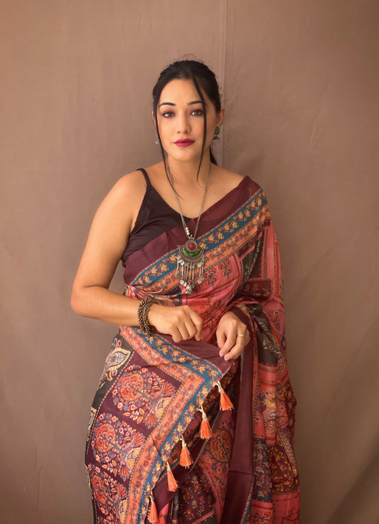 Pink Kalamkari Soft Cotton Sarees