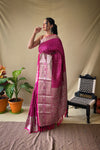 Elegant Pink Khicha Checks Saree in Soft Litchi Silk with Rich Pallu, Attractive Border & Exquisite Patterns.