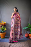 Pink Cotton Sarees with Kalamkari Digital Print