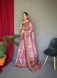 Pink Cotton Sarees with Kashmiri Digital Print