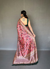 Soft Pink Silk Sari with Innovative Kalamkari Fusion Print Design