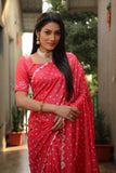 Pink Bandhej Silk Saree with Checks Pattern Pallu