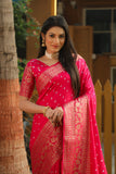 Pink Color Handmade Bandhej Kanjivaram Silk Saree