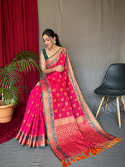 Pink Kachii Patola Silk Saree with Blouse Piece