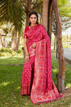 Luxurious Pink Gharchola Bandhej Silk Sarees | High-Quality Bandhej with Zari Weaving, Paithani Rich Pallu, and Handmade Blouse.