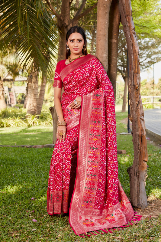 Pink Gharchola Bandhej Silk Sarees For Weddings