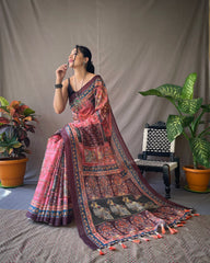 Pink Kalamkari Soft Cotton Sarees