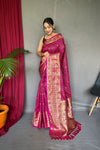 Exquisite Pink Handloom Saree with Superb Antique Weaving: Heavy Gold Jacquard Border, Small Motifs, and Meena Work with Unstitched Blouse Piece.