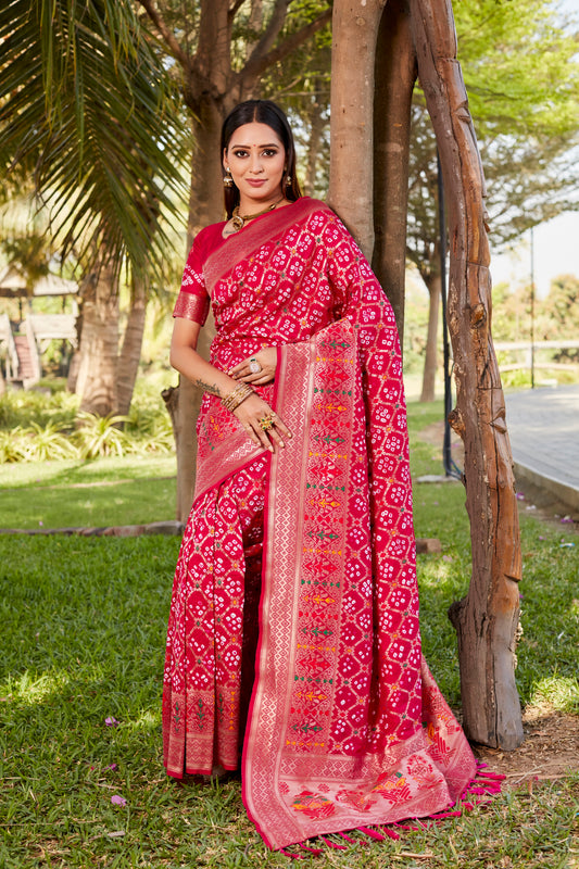 Pink Gharchola Bandhej Silk Sarees For Weddings