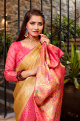 Pink Soft Tissue Silk Heavy Design Saree