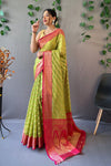 Pista Color Pure Organza Saree with Jacquard Border and Rich Pallu Featuring Luxurious Tassels.