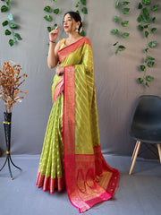 Pista Color Pure Organza Saree with Jacquard Border and Rich Pallu Featuring Luxurious Tassels.