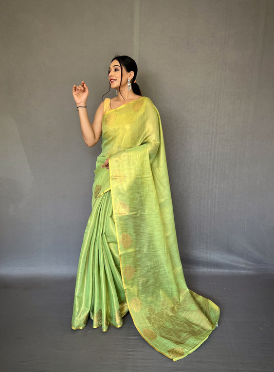 Pista Color Tissue Silk Saree with Jacquard Zari Weaving