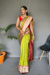 Pista Color Pure Paithani Silk Saree with Rich Woven Pallu, Tassels, and Unique Motif Pattern – Includes Unstitched Blouse Piece.