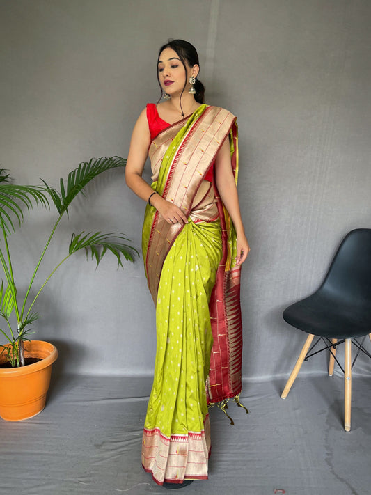 Pista Color Paithani Silk Saree with Rich Woven Pallu