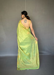 Pista Color Tissue Silk Saree with Jacquard Zari Weaving