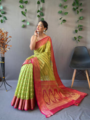 Pista Color Pure Organza Saree with Jacquard Border and Rich Pallu Featuring Luxurious Tassels.