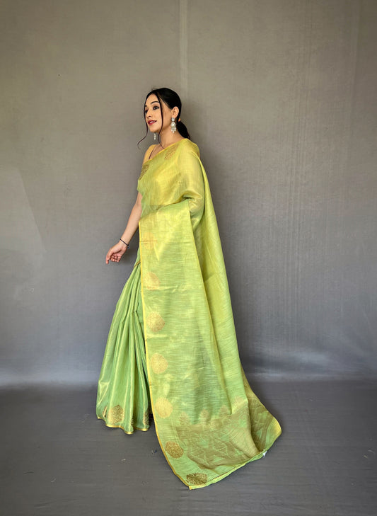 Pista Color Tissue Silk Saree with Jacquard Zari Weaving