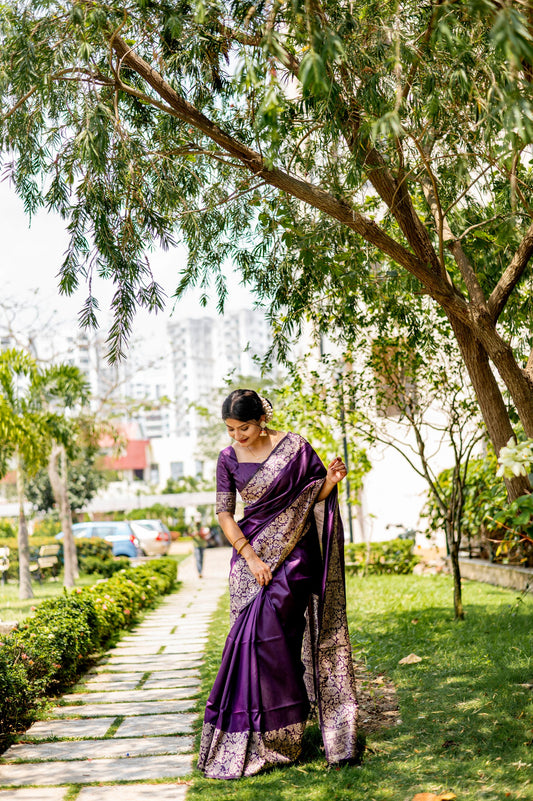 Purple Color Handloom Raw Silk Saree