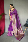 Purple Handloom Saree with Gold Jacquard Border