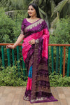 Elegant Purple Bandhej Silk Sarees | Premium Quality with Zari Weaving, Rich Pallu, and Broad Border Design.