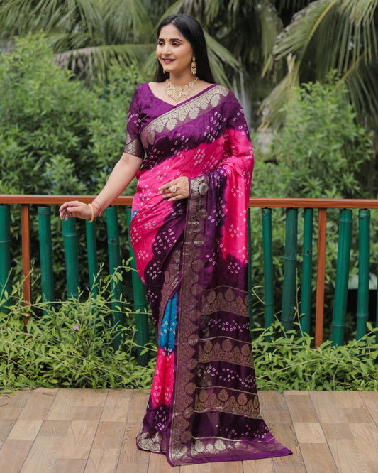 Purple Bandhej Silk Sarees For Weddings